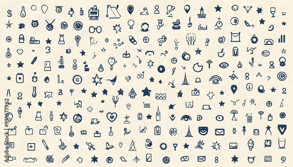 Fototapeta premium Repeating small icons, like stars, dots, or simple symbols, evenly spaced on a neutral background for a subtle pattern.