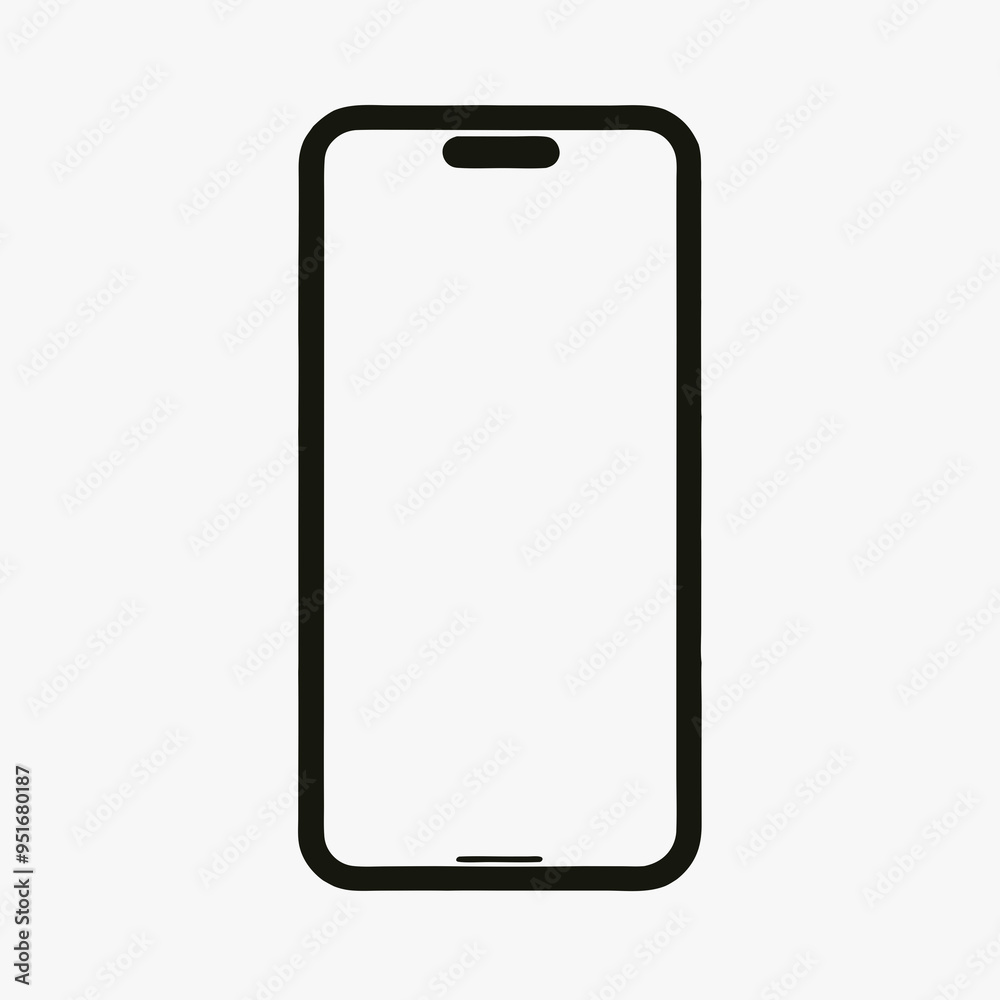 Minimalistic Black Outline of Modern Smartphone with Rounded Edges and Centered Notch on White Background