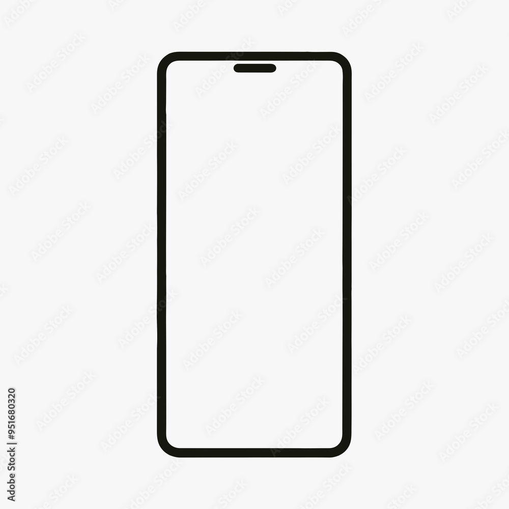 Minimalistic Black Outline of Modern Smartphone with Rounded Edges and Centered Notch on White Background Minimalistic Black Outline of Modern Smartphone with Rounded Edges and Centered Notch on White Background