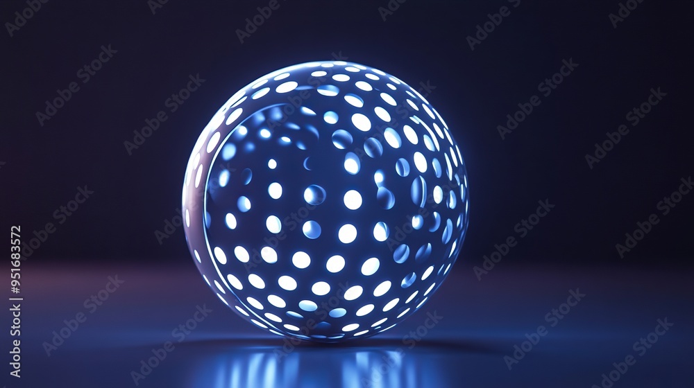Illuminated sphere with perforated design glowing in a dark environment Illuminated sphere with perforated design glowing in a dark environment