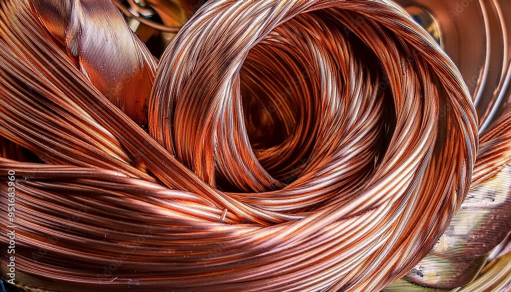 Detail of copper, a scrap material swirl close-up with textured surface. Expensive resource metal ready to be recycled and used in the industry. Circular economy concept
Detail of copper, a scrap material swirl close-up with textured surface. Expensive resource metal ready to be recycled and used in the industry. Circular economy concept