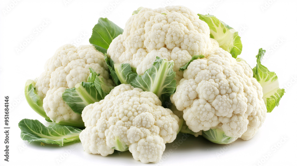 Fresh Cauliflower Florets with Green Leaves Fresh Cauliflower Florets with Green Leaves