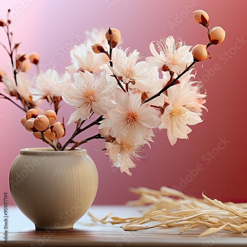 cooton flowers on beige background cotton flowers photo