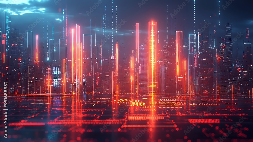 A futuristic cityscape with neon lights and a digital grid illustrates the structured yet vibrant nature of a high-tech city. A futuristic cityscape with neon lights and a digital grid illustrates the structured yet vibrant nature of a high-tech city.