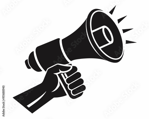 Hand Holding megaphone silhouette vector icon, Announcing hand mike illustration on white background