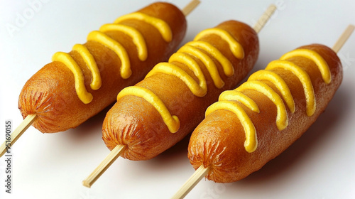 Corn dog with mustard. photo