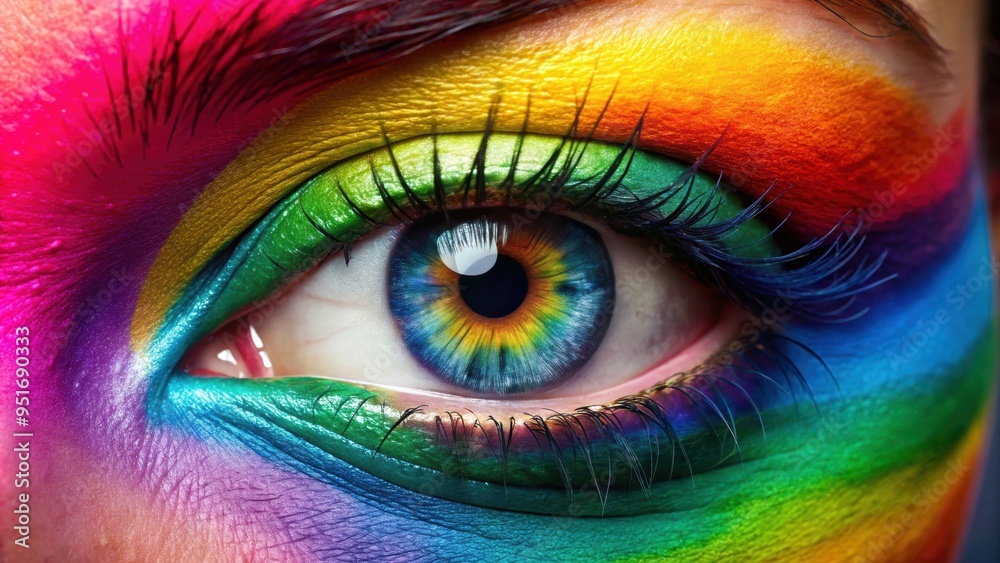Rainbow eye iris with vibrant rainbow painted makeup, close-up macro shot , makeup, colorful, eye, rainbow, close-up, bright Rainbow eye iris with vibrant rainbow painted makeup, close-up macro shot , makeup, colorful, eye, rainbow, close-up, bright