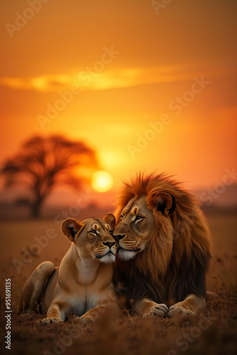 a couple of lions showing unity and love