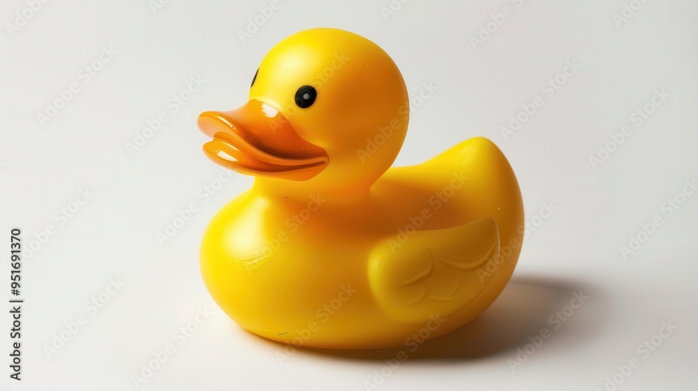 quirky yellow rubber duck portrait vibrant glossy rubber duck isolated on crisp white background highcontrast lighting emphasizes its iconic shape and playful expression quirky yellow rubber duck portrait vibrant glossy rubber duck isolated on crisp white background highcontrast lighting emphasizes its iconic shape and playful expression