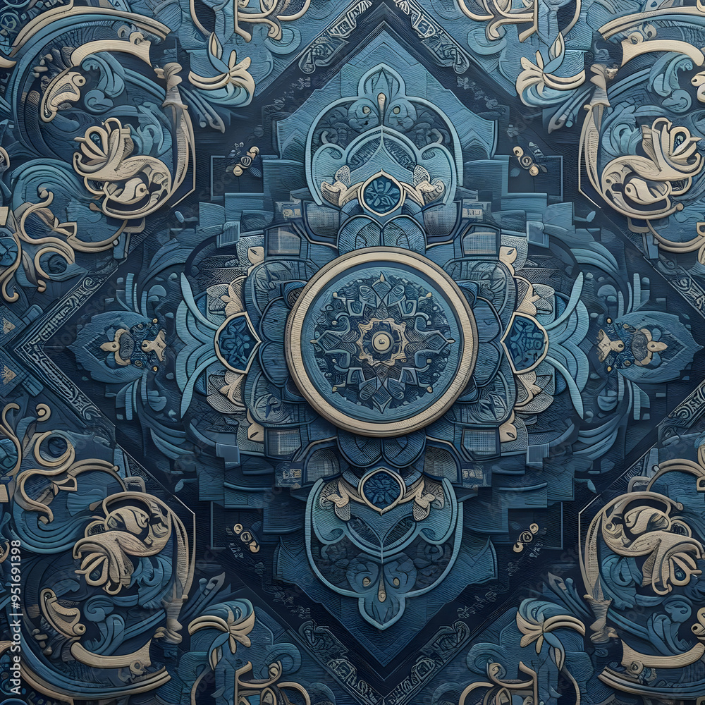 Ornate Design on a Richly Textured Blue Carpet Ornate Design on a Richly Textured Blue Carpet