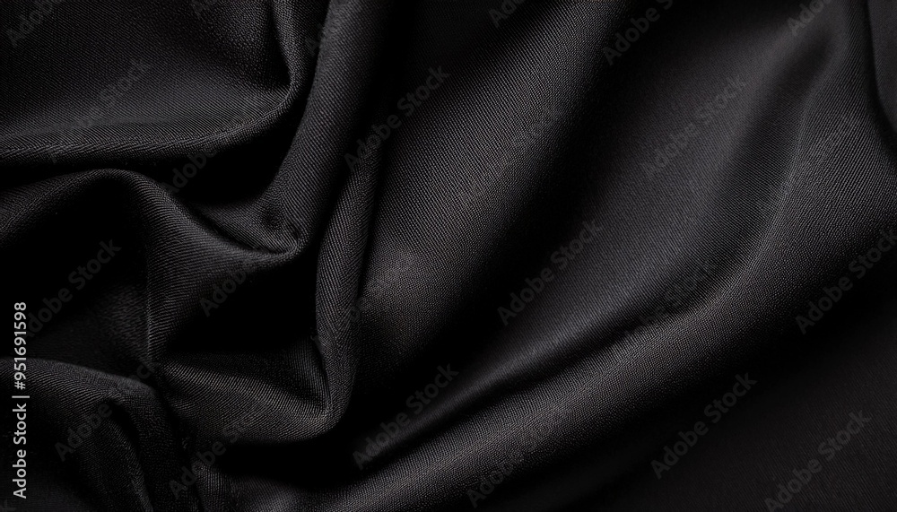 Fototapeta premium 布地 テクスチャー サテン シルク 黒 柔らかさ ドレープ 光沢 優雅さ 高級 ファッション デザイン 素材 衣服 滑らかさ 暗さ 深さ 影 光 反射 皺
