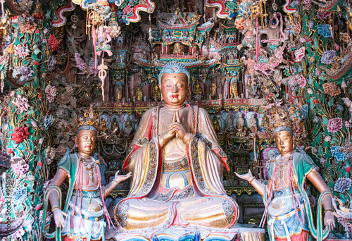 Gilded sculptures & painted statues art of the Ming and Qing Dynasties in Minor Western Heaven Mahavira Temple, Linfen, Shanxi Province, China - a famous ancient building in the game Black Myth Wukong photo