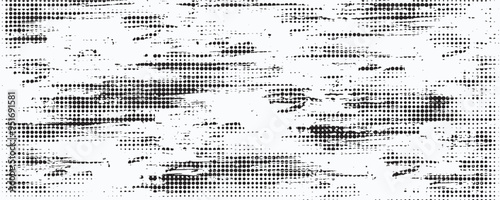 Grunge halftone gradient background. Faded grit noise texture. White and black sand wallpaper. Retro pixelated backdrop. Anime or manga style comic