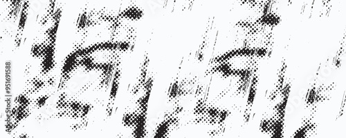 Grunge halftone gradient background. Faded grit noise texture. White and black sand wallpaper. Retro pixelated backdrop. Anime or manga style comic
