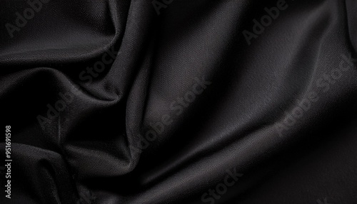 布地 テクスチャー サテン シルク 黒 柔らかさ ドレープ 光沢 優雅さ 高級 ファッション デザイン 素材 衣服 滑らかさ 暗さ 深さ 影 光 反射 皺