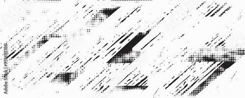 Grunge halftone gradient background. Faded grit noise texture. White and black sand wallpaper. Retro pixelated backdrop. Anime or manga style comic