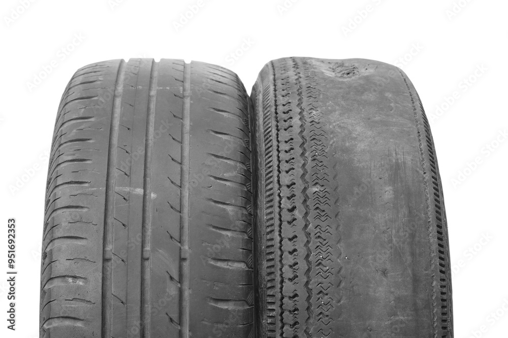 old worn damaged tires isolated on white background old worn damaged tires isolated on white background