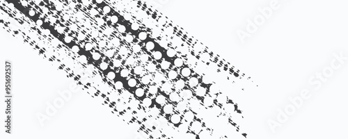 Grunge halftone gradient background. Faded grit noise texture. White and black sand wallpaper. Retro pixelated backdrop. Anime or manga style comic