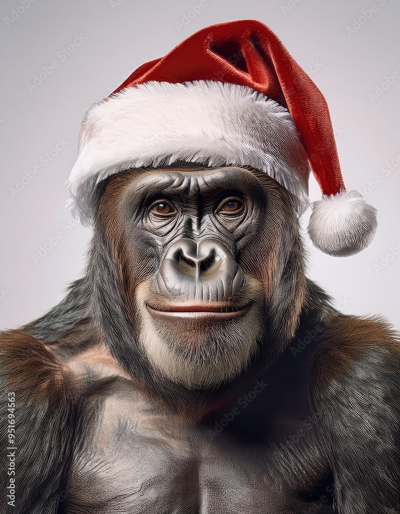 Christmas gorilla with santa hat. Christmas gorilla with santa hat.