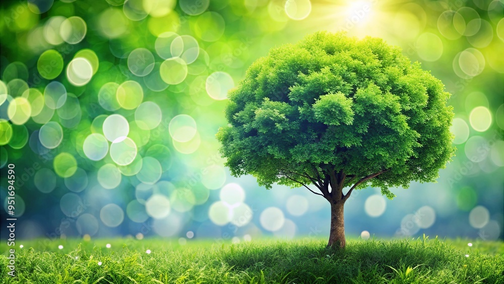 Blurred background of green tree with soft bokeh of sky and nature light Blurred background of green tree with soft bokeh of sky and nature light