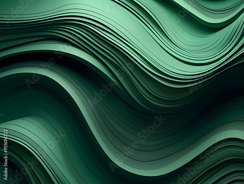 An abstract design featuring various green layered waves, creating a soothing and artistic pattern that evokes movement and depth, perfect for modern aesthetics.