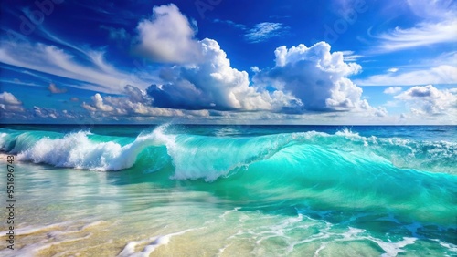 Ocean waves crashing against the shore in the crystal clear blue waters of the Caribbean Sea, ocean, waves, water, caribbean