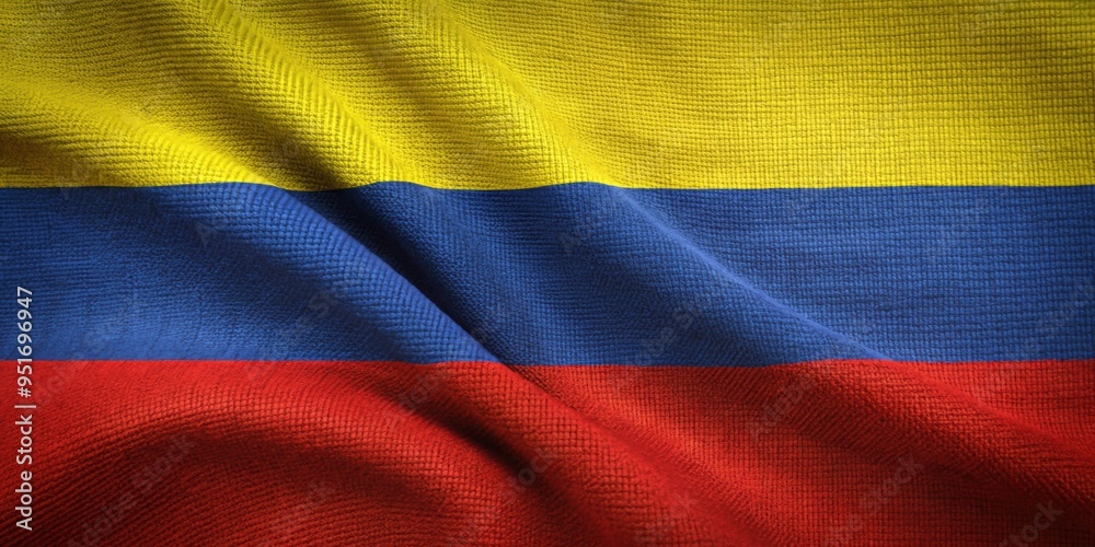 Colombian flag on fabric surface, Colombia, flag, symbol, South America, national, yellow, blue, red, patriotic