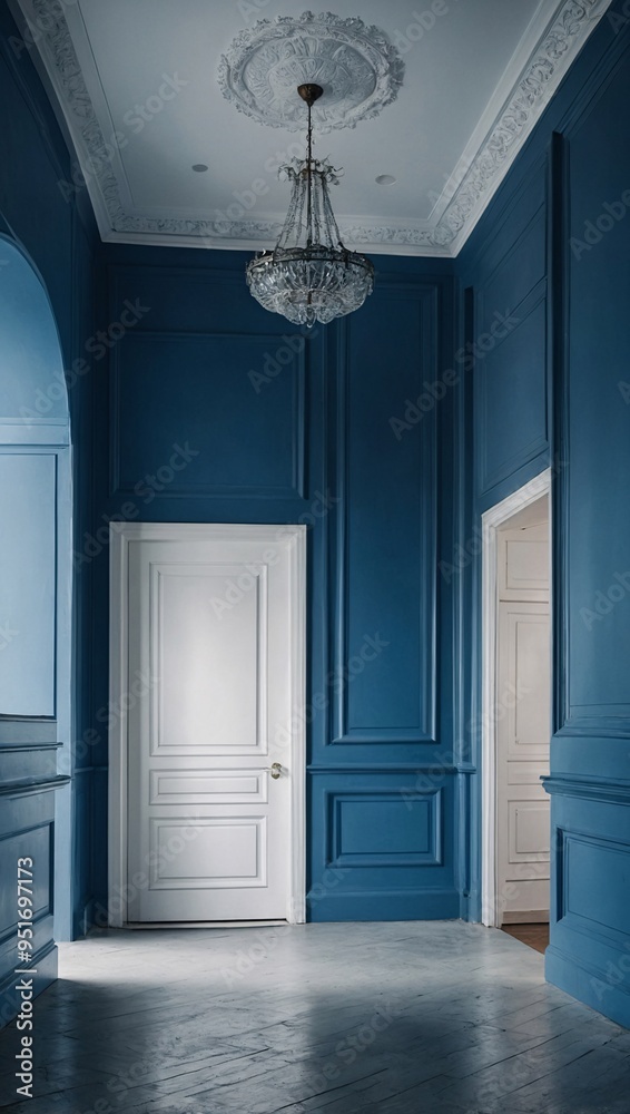 Minimalist Blue Interior with White Doorway Minimalist Blue Interior with White Doorway