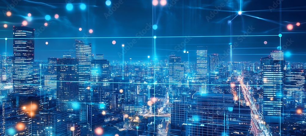 Fototapeta premium A futuristic world with interconnected smart cities and dynamic digital ecosystems.