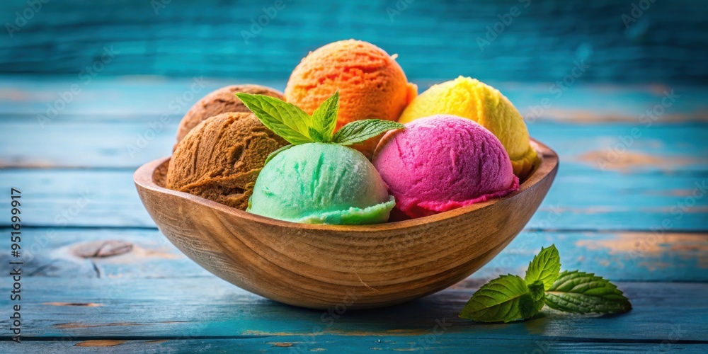 Multi-colored ice cream scoops in a coconut lid cup, ice cream, colorful, dessert, coconut, sweet, summer treat Multi-colored ice cream scoops in a coconut lid cup, ice cream, colorful, dessert, coconut, sweet, summer treat