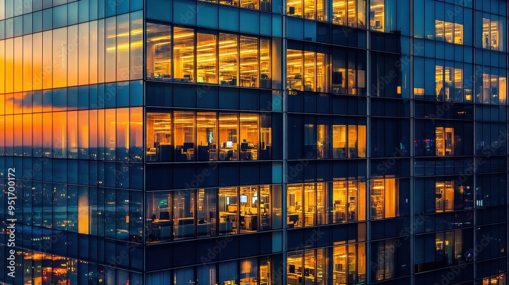Sunset Reflected in Towering Glass Building Sunset Reflected in Towering Glass Building