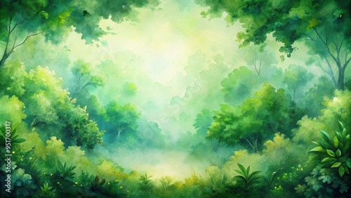 Watercolor painting of a lush green background, watercolor, painting, green, background, nature, vibrant, leafy, artistic