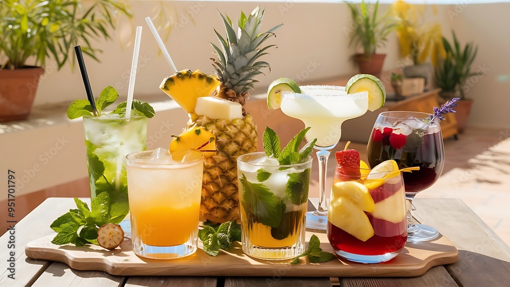 Fototapeta premium Collection of widely known refreshing summer alcoholic cocktails.Fresh, clean look