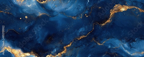 Seamless marble texture in cobalt blue with gold highlights, [Abstract Background Marble], [Regal and striking]