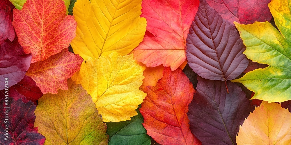 Obraz premium Leaves of trees changing colors with the change of seasons from summer to fall