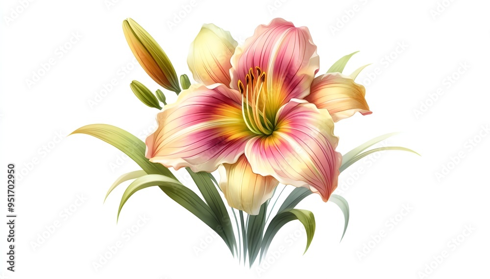 Fototapeta premium Daylily flower, watercolor clipart illustration with isolated background.