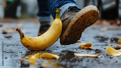 Banana Slip on a Wet Pavement photo