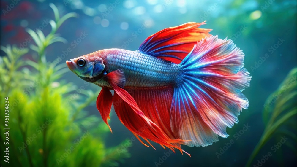 Betta fish with flowing tail gracefully swims in the vibrant underwater world, betta fish, flowing tail, underwater Betta fish with flowing tail gracefully swims in the vibrant underwater world, betta fish, flowing tail, underwater