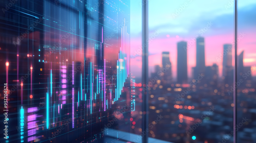 Fototapeta premium financial finance growth stability commercial business economy city district coins data digital graph charts trend investment economic data performance returns profits development GDP world