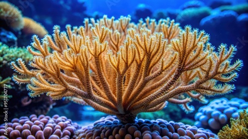 A close-up photo of a beautiful Melithaea flabellifera coral with intricate fan-shaped branches underwater, coral, marine photo