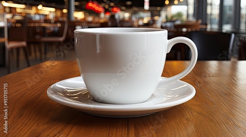 Wallpaper Mural Coffee in white cup on wooden table in cafe Torontodigital.ca