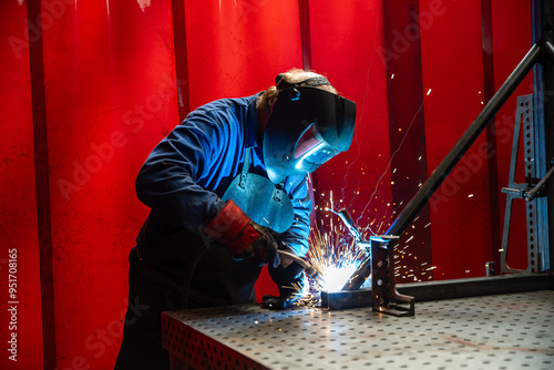 Soudeur en action dans une entreprise de fabriquant d'outillage photo