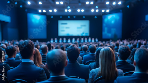 group of people in formal dressing suit as audience at large modern hall business event. Press conference news presentation exhibition briefing reporter seminar workshop convention forum summit