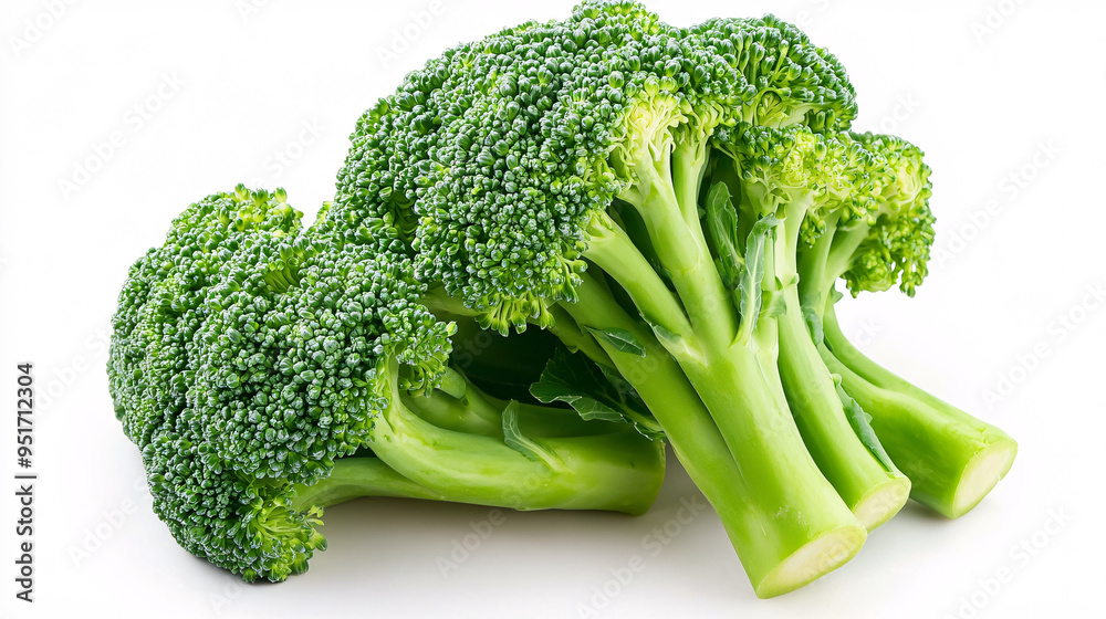 Fresh Green Broccoli Florets Isolated on White Background