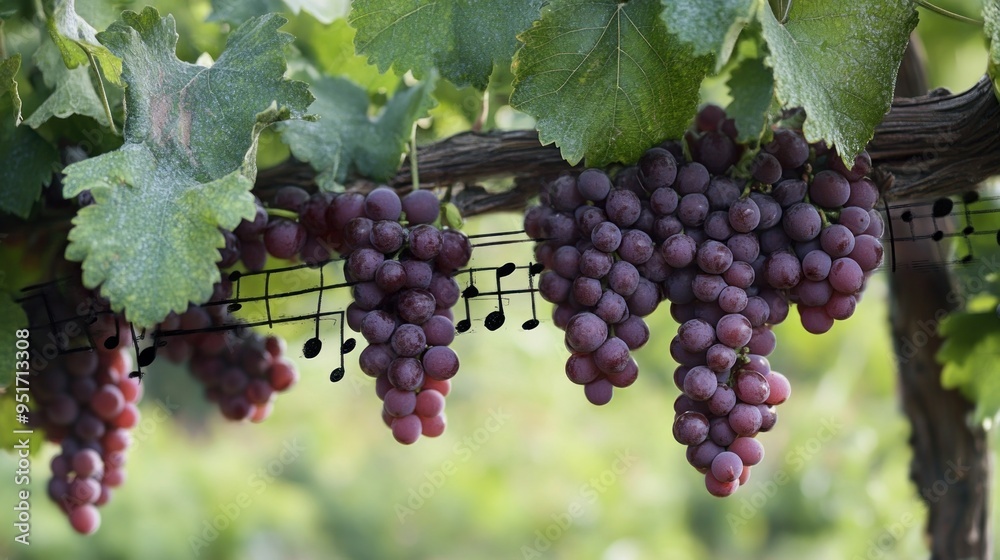Ripe Grapes Hanging on a Vine with Music Notes Ripe Grapes Hanging on a Vine with Music Notes