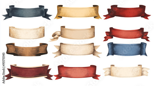 Extensive set of blank classic vintage ribbon banners for use as design elements. Vector illustration.
