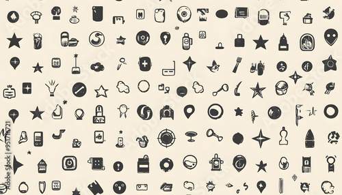 Repeating small icons, like stars, dots, or simple symbols, evenly spaced on a neutral background for a subtle pattern.