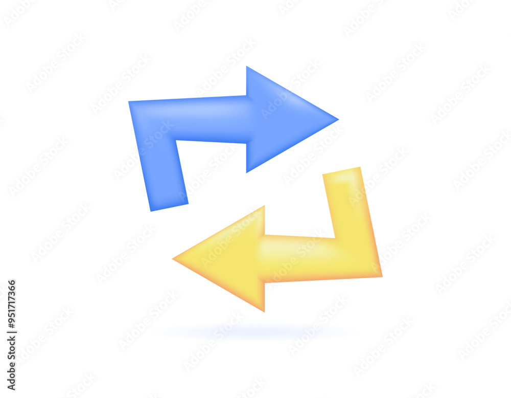 concept icon of rotate, refresh, redo, undo, automation, reload, and restore. illustration of two rotating arrows symbol. symbol or icon. blue and yellow. minimalist 3d style design. element