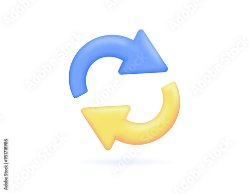 concept icon of rotate, refresh, redo, undo, automation, reload, and restore. illustration of two rotating arrows symbol. symbol or icon. blue and yellow. minimalist 3d style design. element