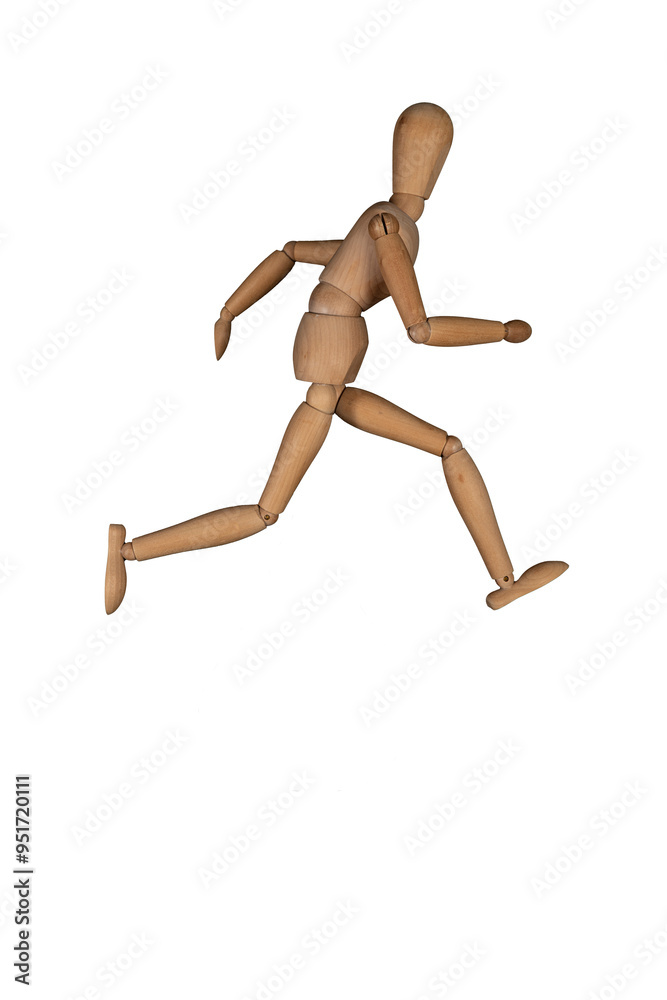 Wooden puppet doll, running marionette. Concept of emotional manipulation, world conspiracy theories Wooden puppet doll, running marionette. Concept of emotional manipulation, world conspiracy theories